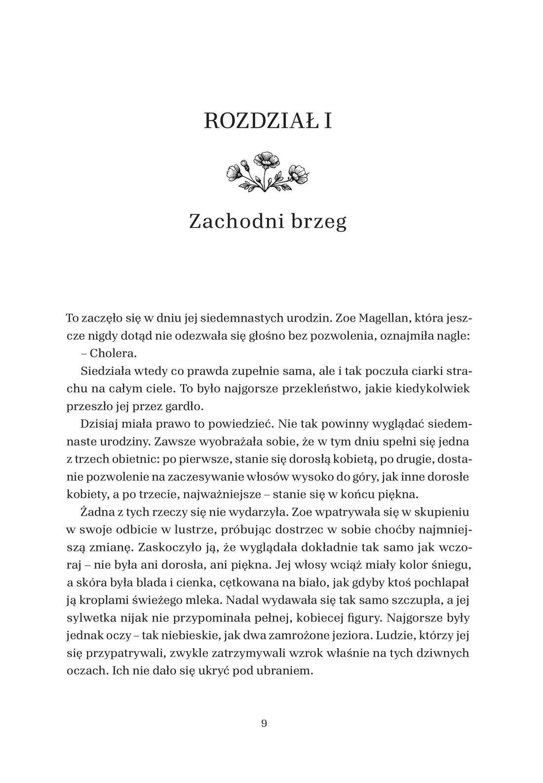 Strona 9 z powieści Porcelanka, początek rozdziału pierwszego